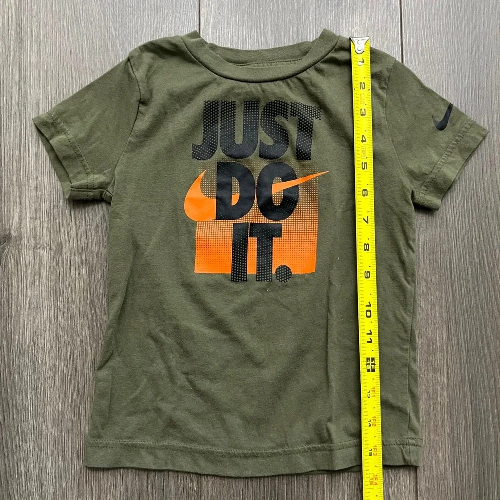 Nike Kids Just Do It Graphic Tee Olive Green Orange 4T
